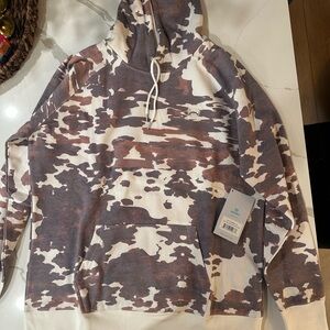 Hooey Cow Print Hoodie in Brown and Cream